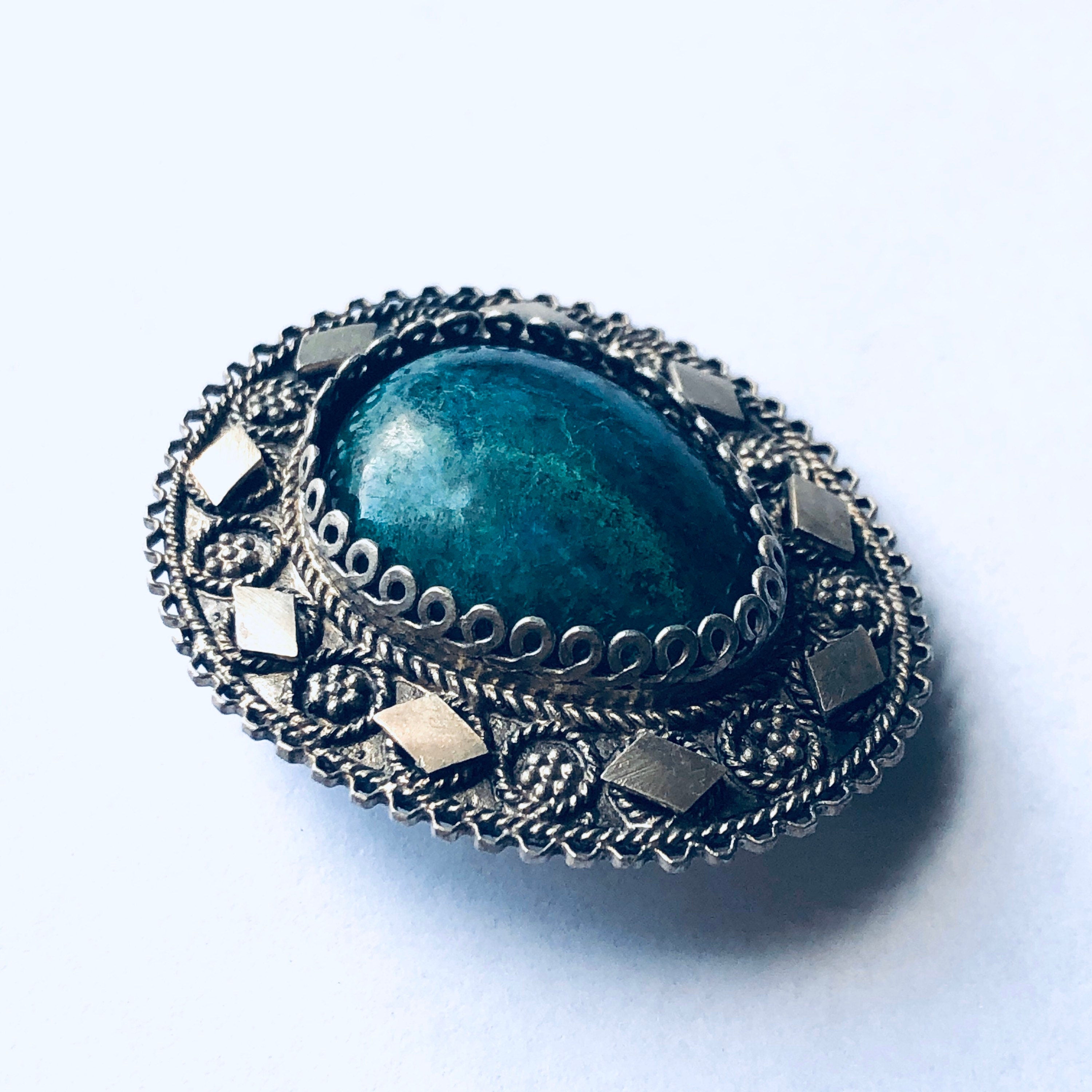 Vintage Silver Brooch and Pendant, Green Stone Pendant, flower Jewelry, Floral Design Pin, Mothers Day Gift