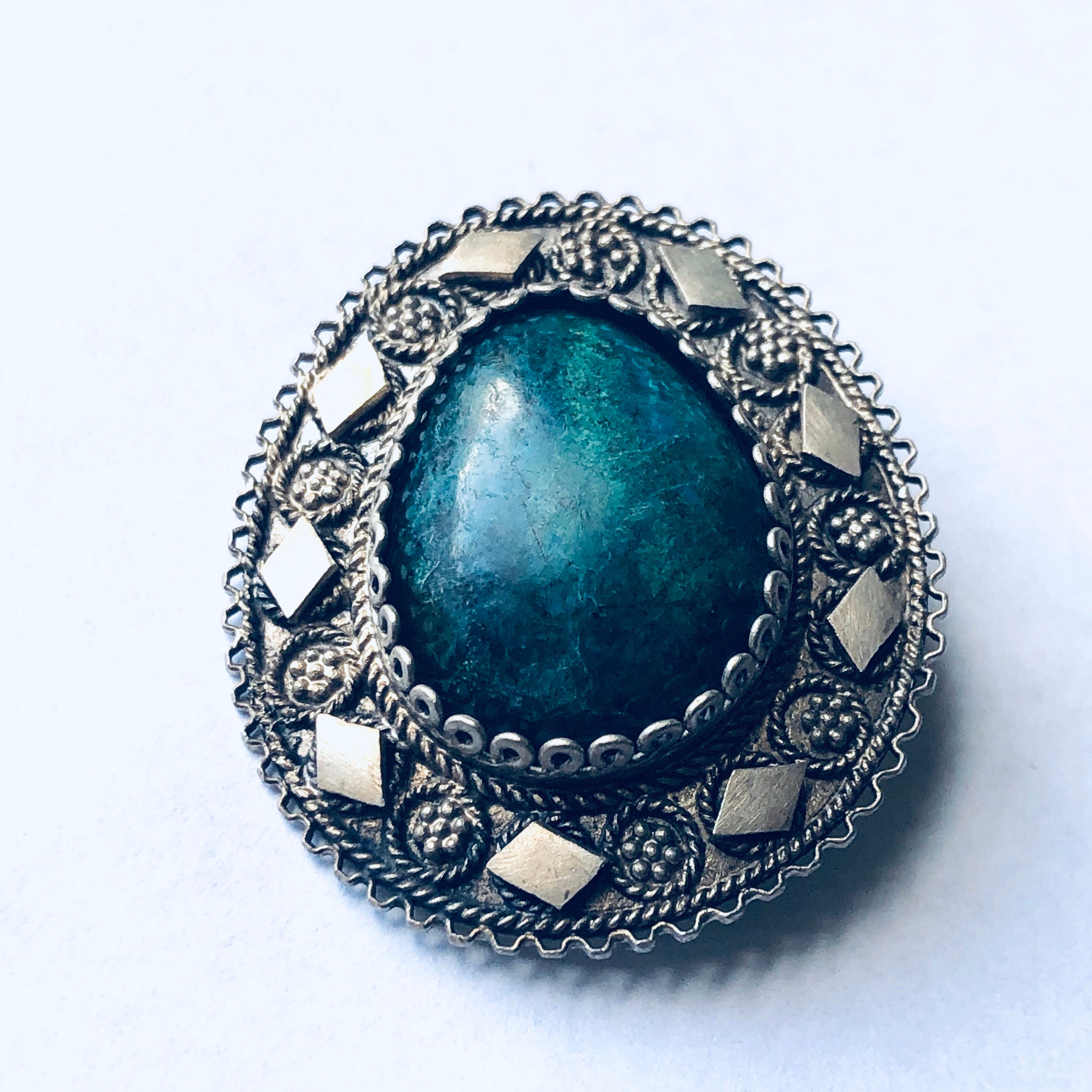 Vintage Silver Brooch and Pendant, Green Stone Pendant, flower Jewelry, Floral Design Pin, Mothers Day Gift
