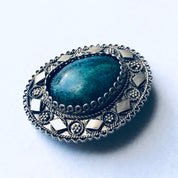 Vintage Silver Brooch and Pendant, Green Stone Pendant, flower Jewelry, Floral Design Pin, Mothers Day Gift