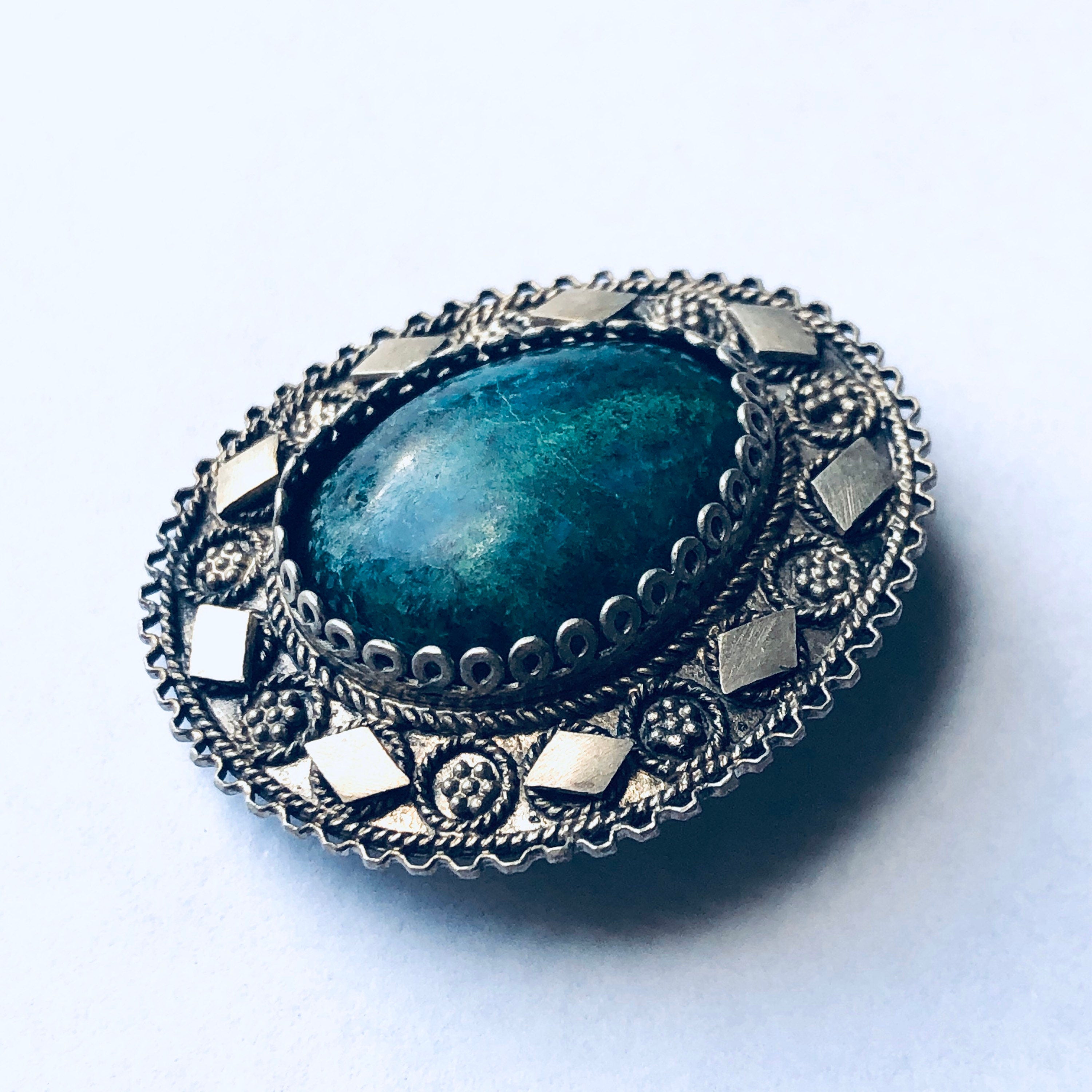 Vintage Silver Brooch and Pendant, Green Stone Pendant, flower Jewelry, Floral Design Pin, Mothers Day Gift