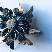 Vintage Brooch, Gold Toned Brooch, Vintage Costume Jewelry, Black and Gold Pin, gold Toned Pendant, Rhinestone Pin