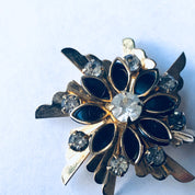 Vintage Brooch, Gold Toned Brooch, Vintage Costume Jewelry, Black and Gold Pin, gold Toned Pendant, Rhinestone Pin