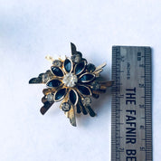 Vintage Brooch, Gold Toned Brooch, Vintage Costume Jewelry, Black and Gold Pin, gold Toned Pendant, Rhinestone Pin