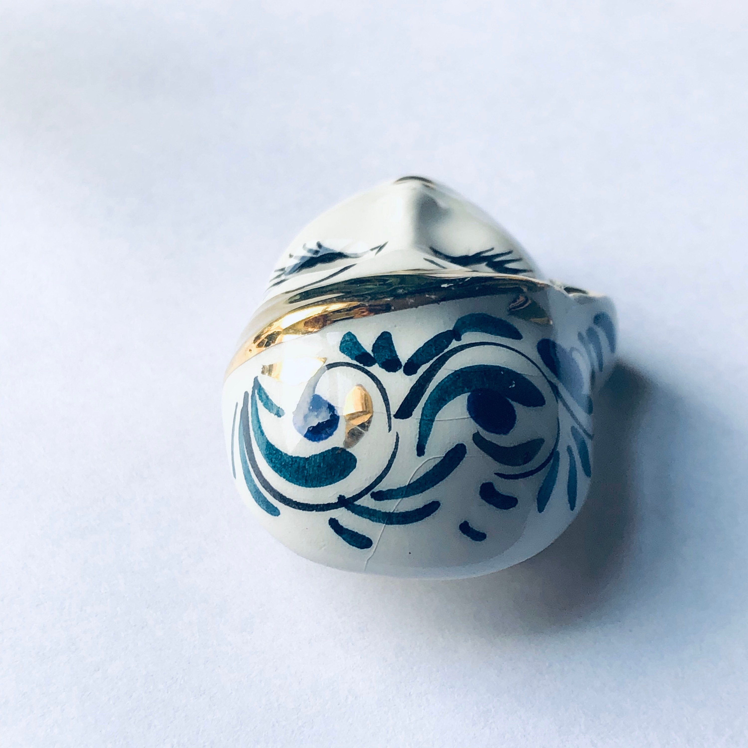 Vintage Ceramic Face Brooch, Lady Face Pin, Painted Ceramic Mask Brooch, Swirl Design Brooch, Flapper Brooch, Blue, Green, Gold