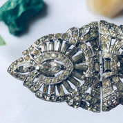 Vintage Rhinestone Brooch, Rhinestone Sweater Clips, Art Deco Jewelry, Brooch and Clip Combo, Mothers Day Gift, Unique Brooch,