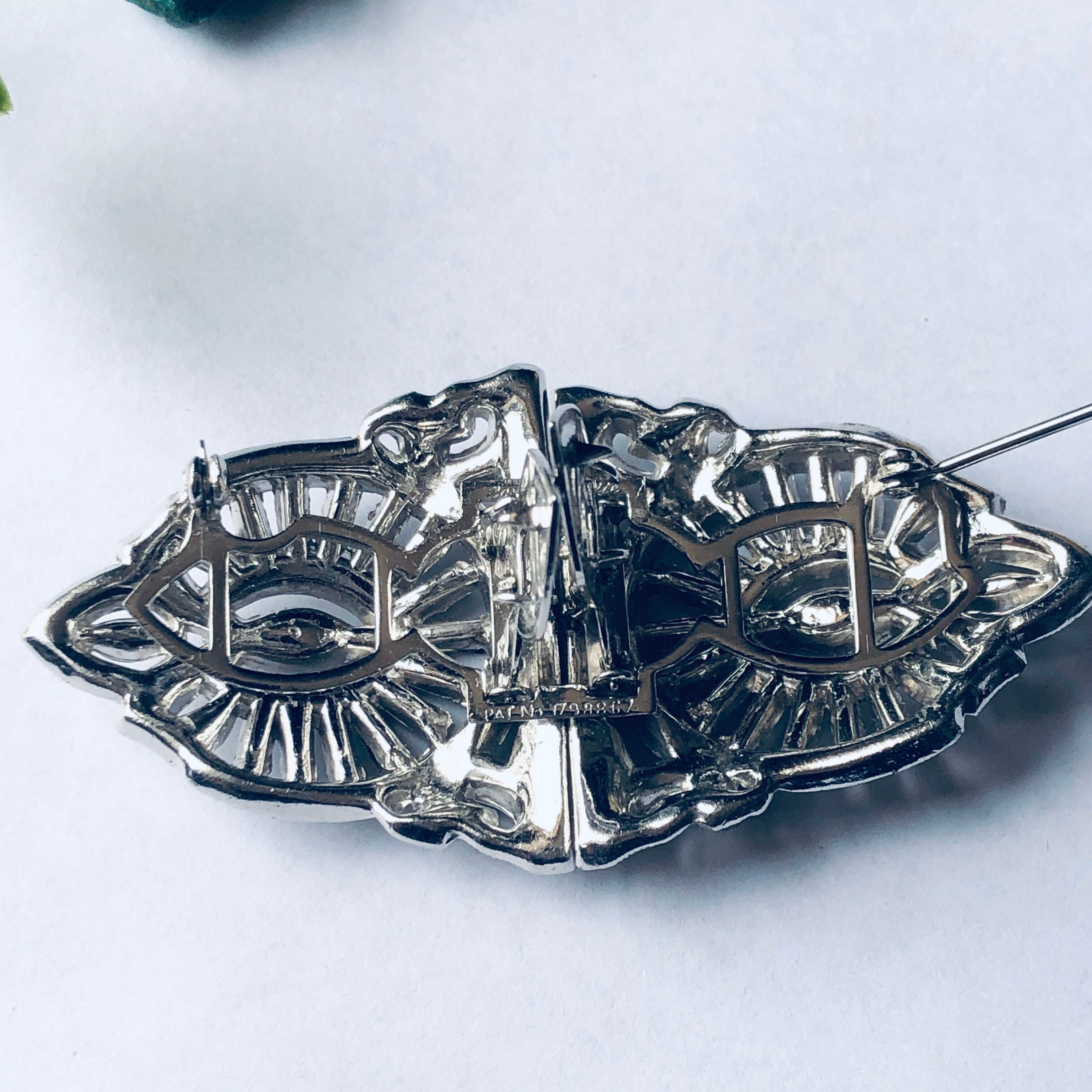 Vintage Rhinestone Brooch, Rhinestone Sweater Clips, Art Deco Jewelry, Brooch and Clip Combo, Mothers Day Gift, Unique Brooch,
