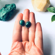 Vintage Silver Earrings with Malachite Stone, Silver and green Earrings, Vintage Malachite Jewelry, Earrings for Pierced Ears, Boho Jewelry