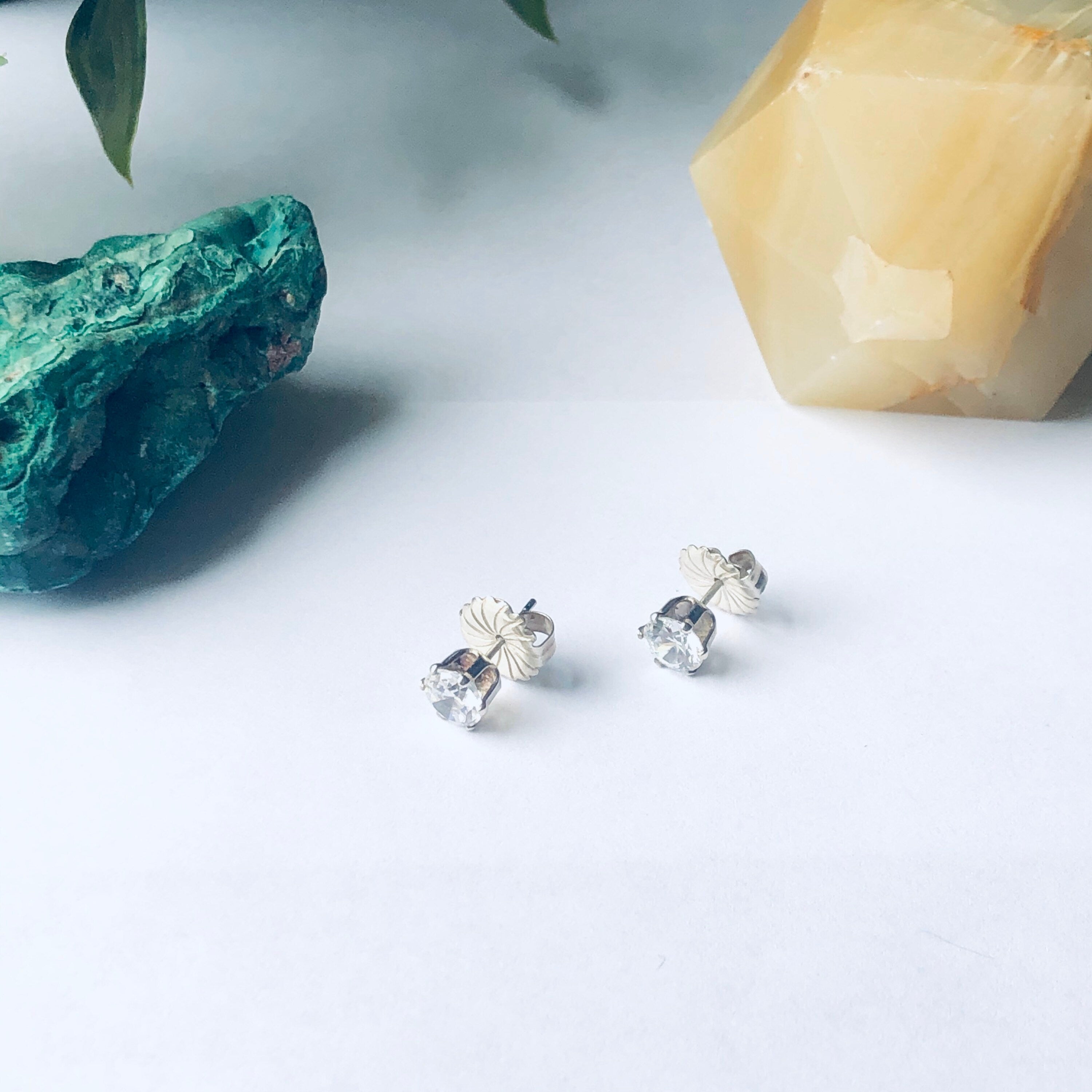 Vintage Silver Stud Earrings, Faux Diamond Stud earrings, Earrings for Pierced Ears ears, Mothers Day Gift