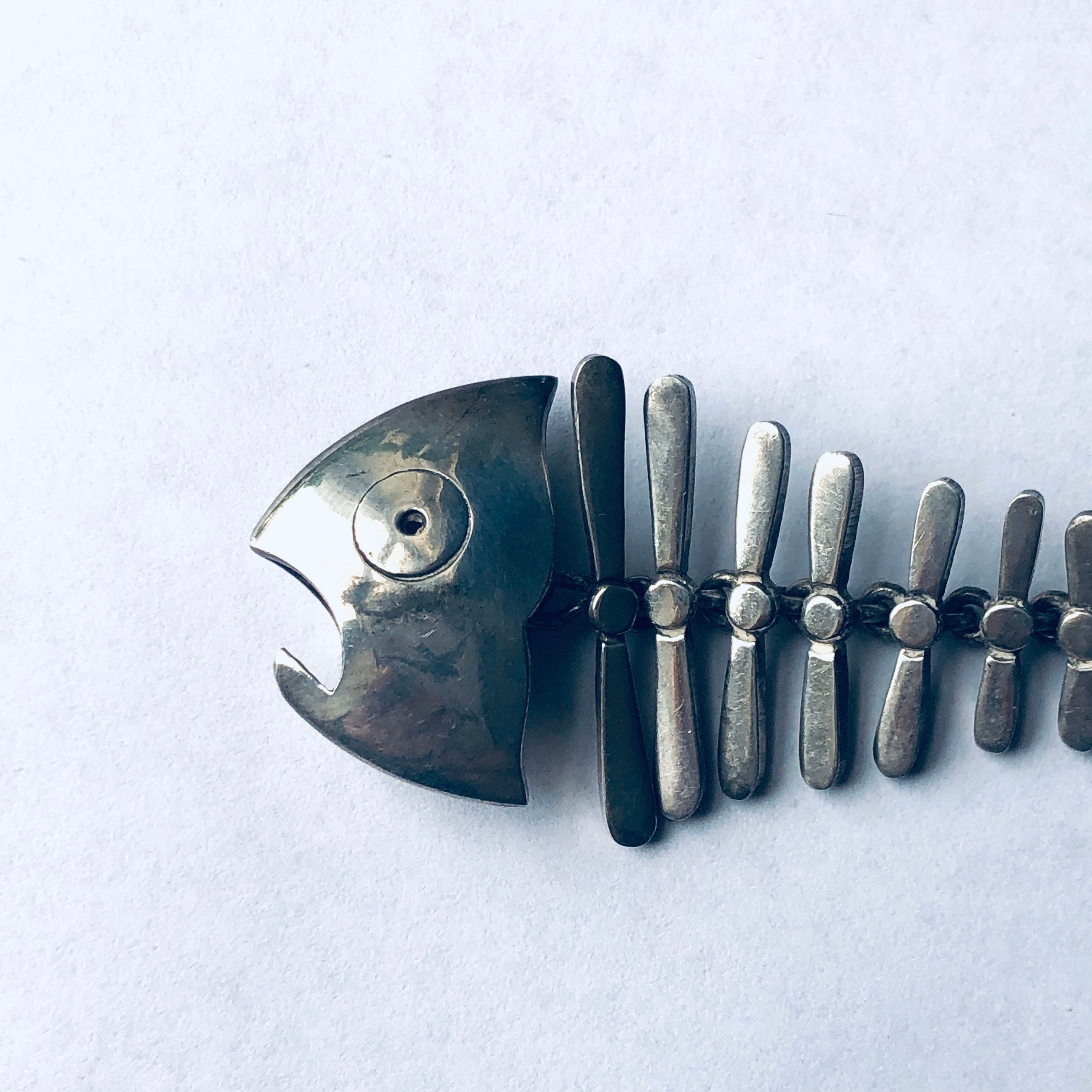 Vintage Antonio Pineda Fish Bone Design Brooch and Earrings, Taxco Modernist Designer Jewelry, Screw Back Fish Earrings, Fish Bone Brooch