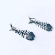 Vintage Antonio Pineda Fish Bone Design Brooch and Earrings, Taxco Modernist Designer Jewelry, Screw Back Fish Earrings, Fish Bone Brooch