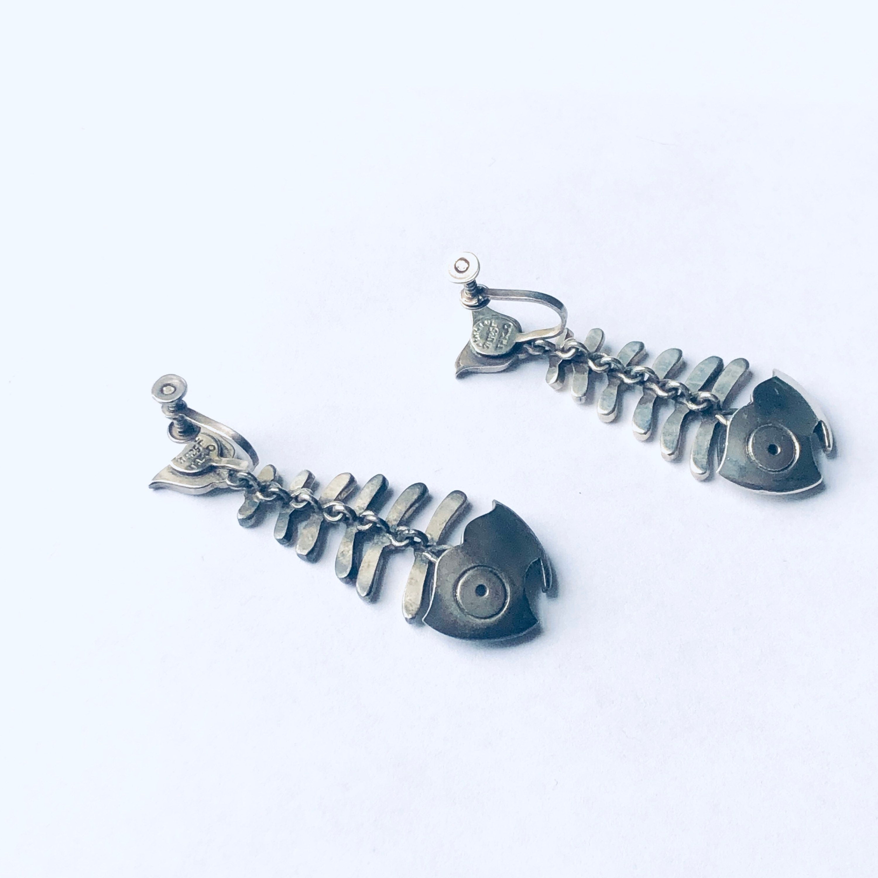 Vintage Antonio Pineda Fish Bone Design Brooch and Earrings, Taxco Modernist Designer Jewelry, Screw Back Fish Earrings, Fish Bone Brooch