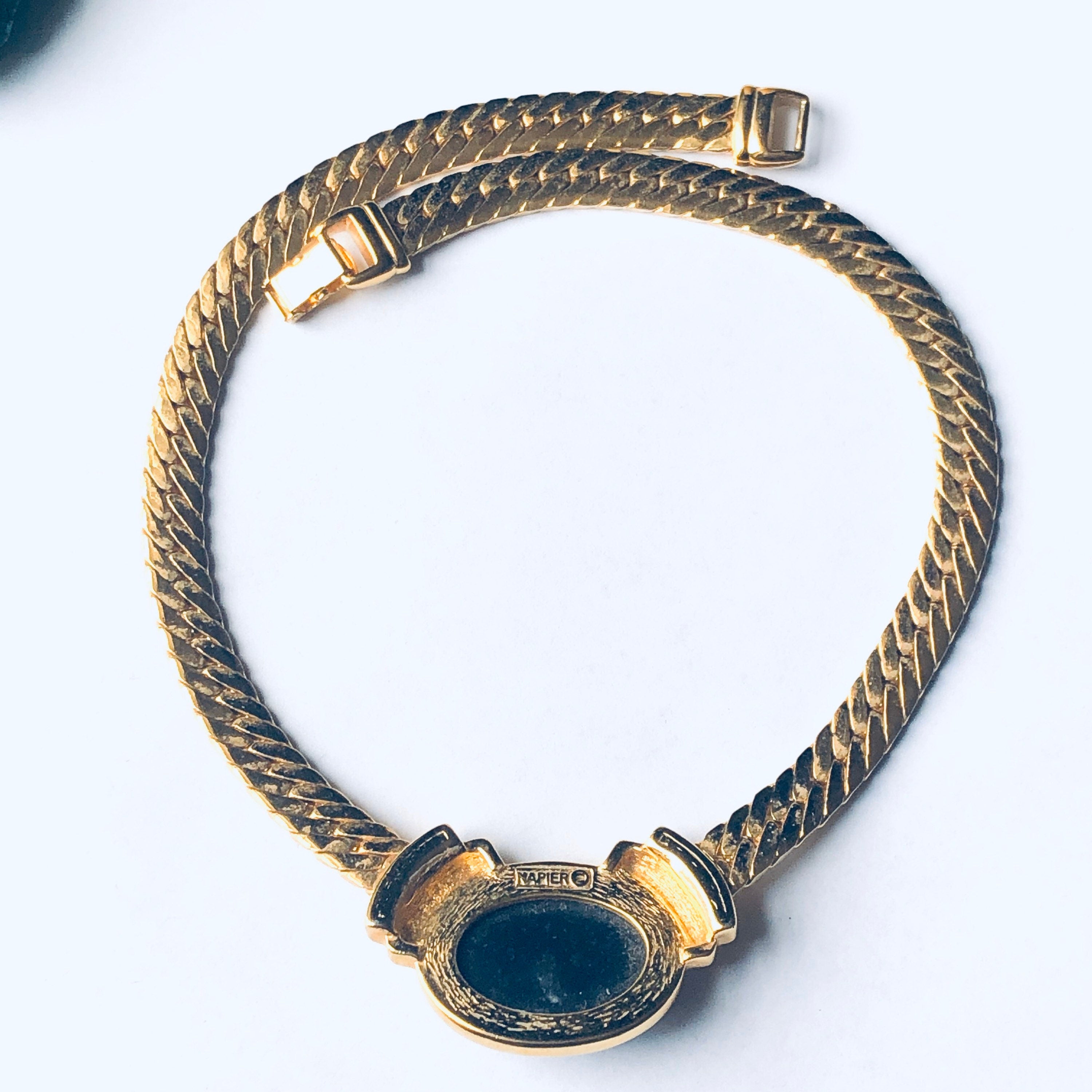 Vintage Gold Toned Napier Necklace, Vintage Costume Jewelry, Black and Gold Necklace, Statement Jewelry