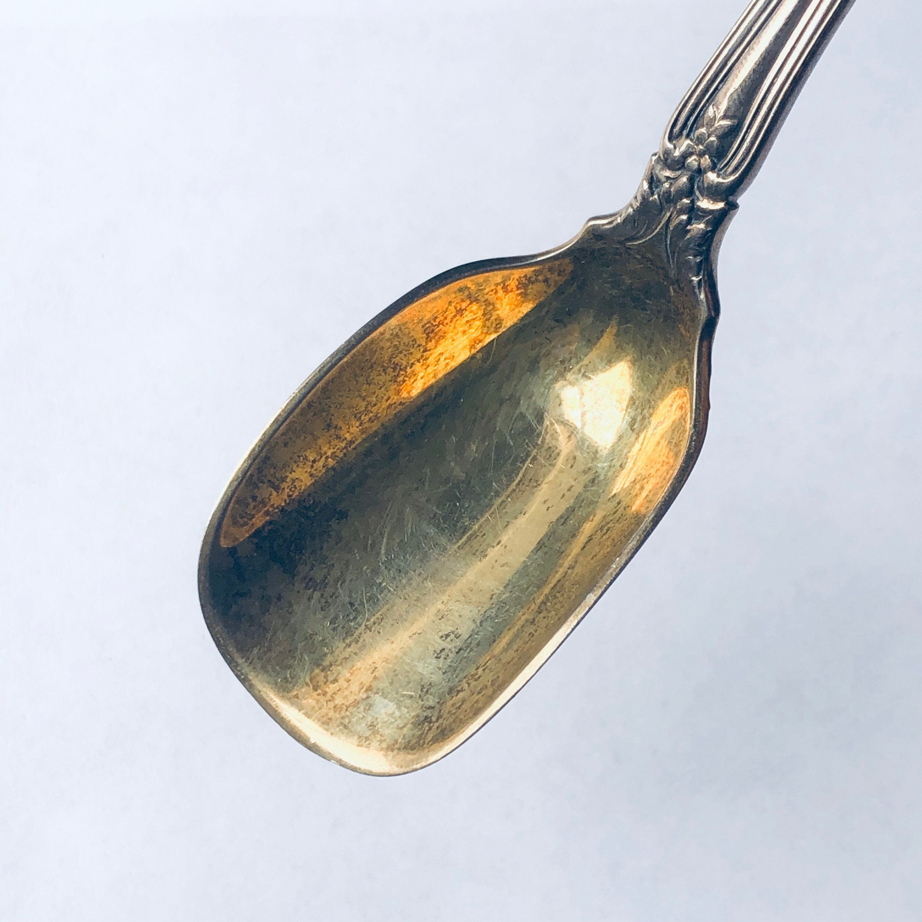 Antique Tiffany & Co Sterling Silver Sugar Shover Spoon Monogrammed Gold Wash