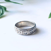 Vintage Silver Ring with Geometric Design, Silver Band Ring, Thin Band Ring, Stacking Ring, Stackable Ring