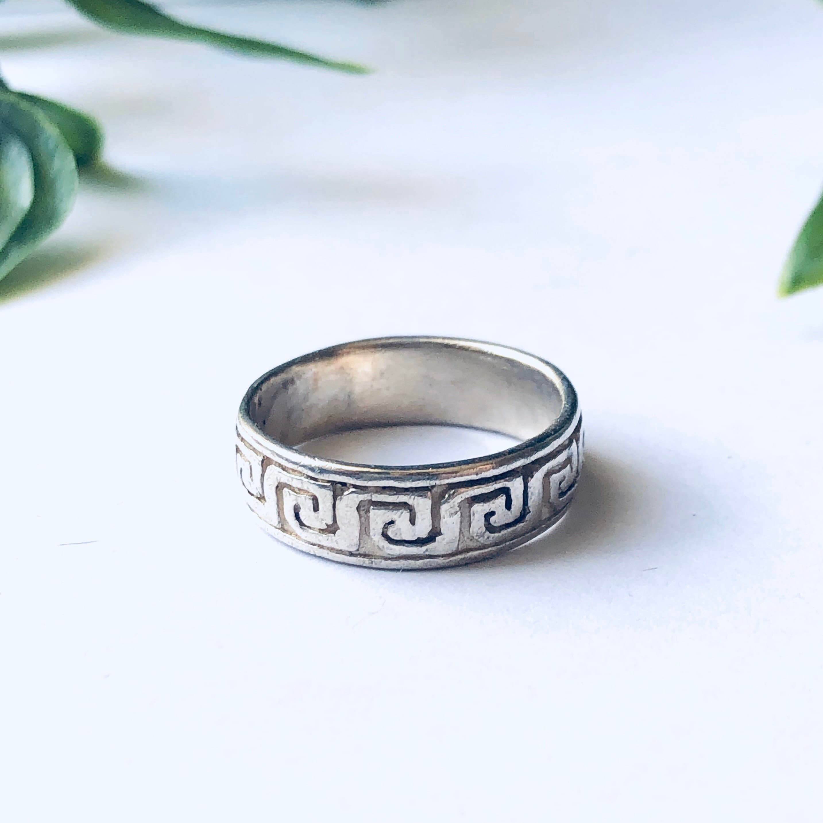 Vintage Silver Ring with Geometric Design, Silver Band Ring, Thin Band Ring, Stacking Ring, Stackable Ring