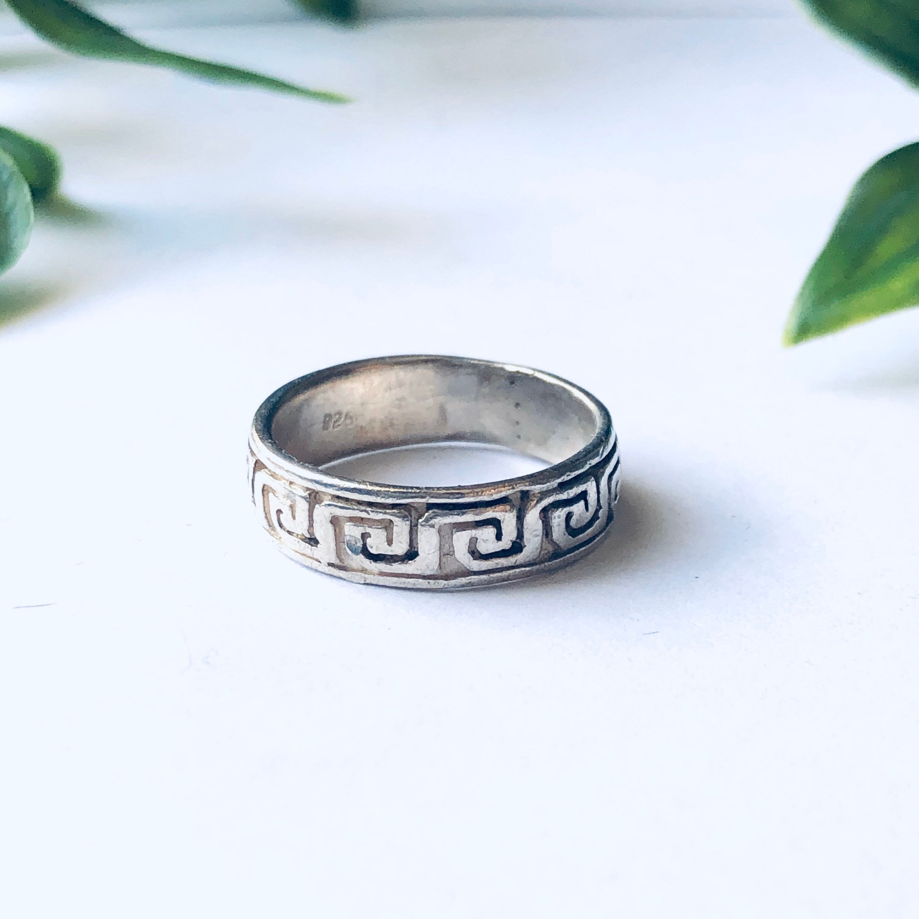 Vintage Silver Ring with Geometric Design, Silver Band Ring, Thin Band Ring, Stacking Ring, Stackable Ring