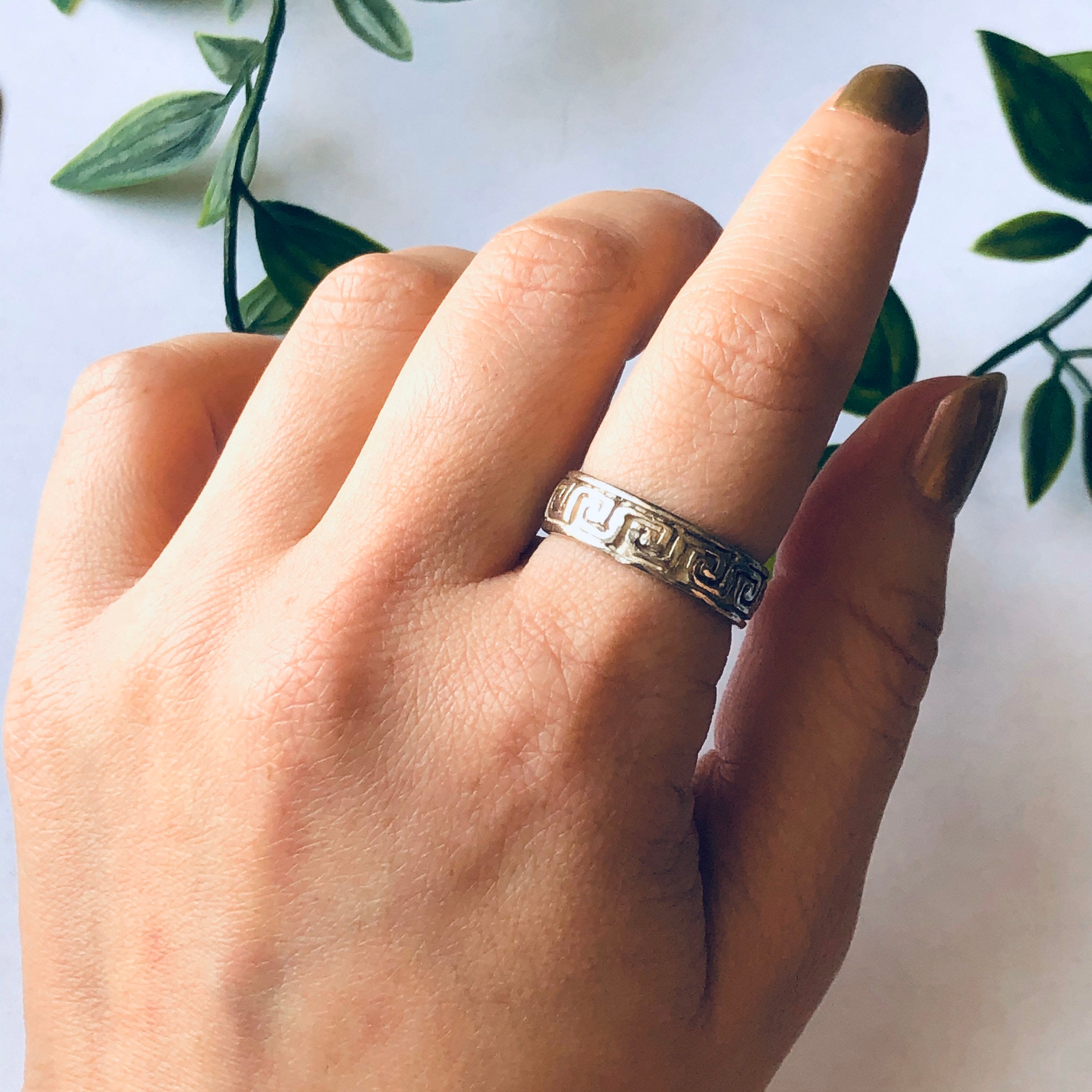 Vintage Silver Ring with Geometric Design, Silver Band Ring, Thin Band Ring, Stacking Ring, Stackable Ring