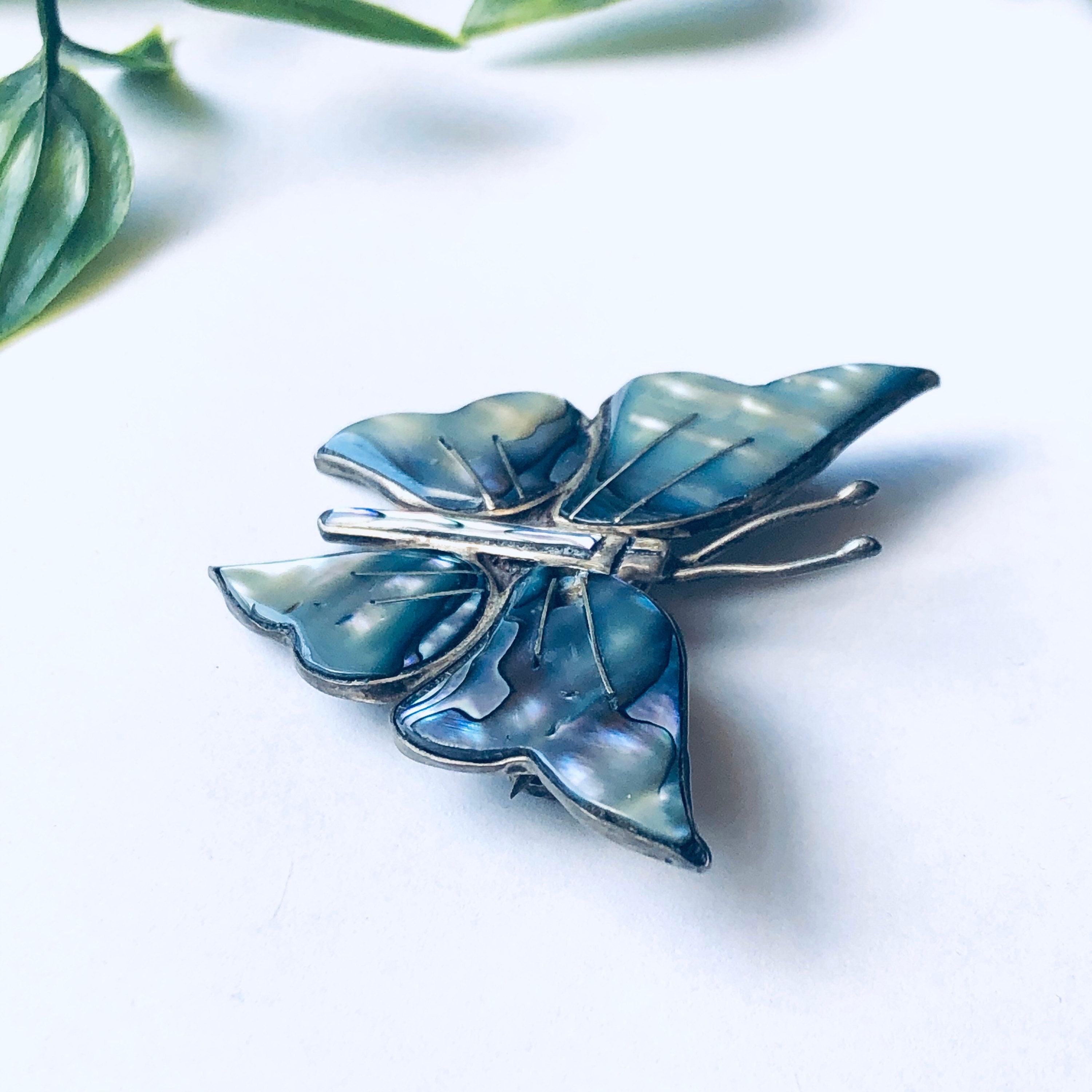 Vintage Silver Butterfly Brooch, Abalone Butterfly Brooch, Silver and Abalone Jewelry, Vintage Shell Brooch, Insect Jewelry, Vintage Pin