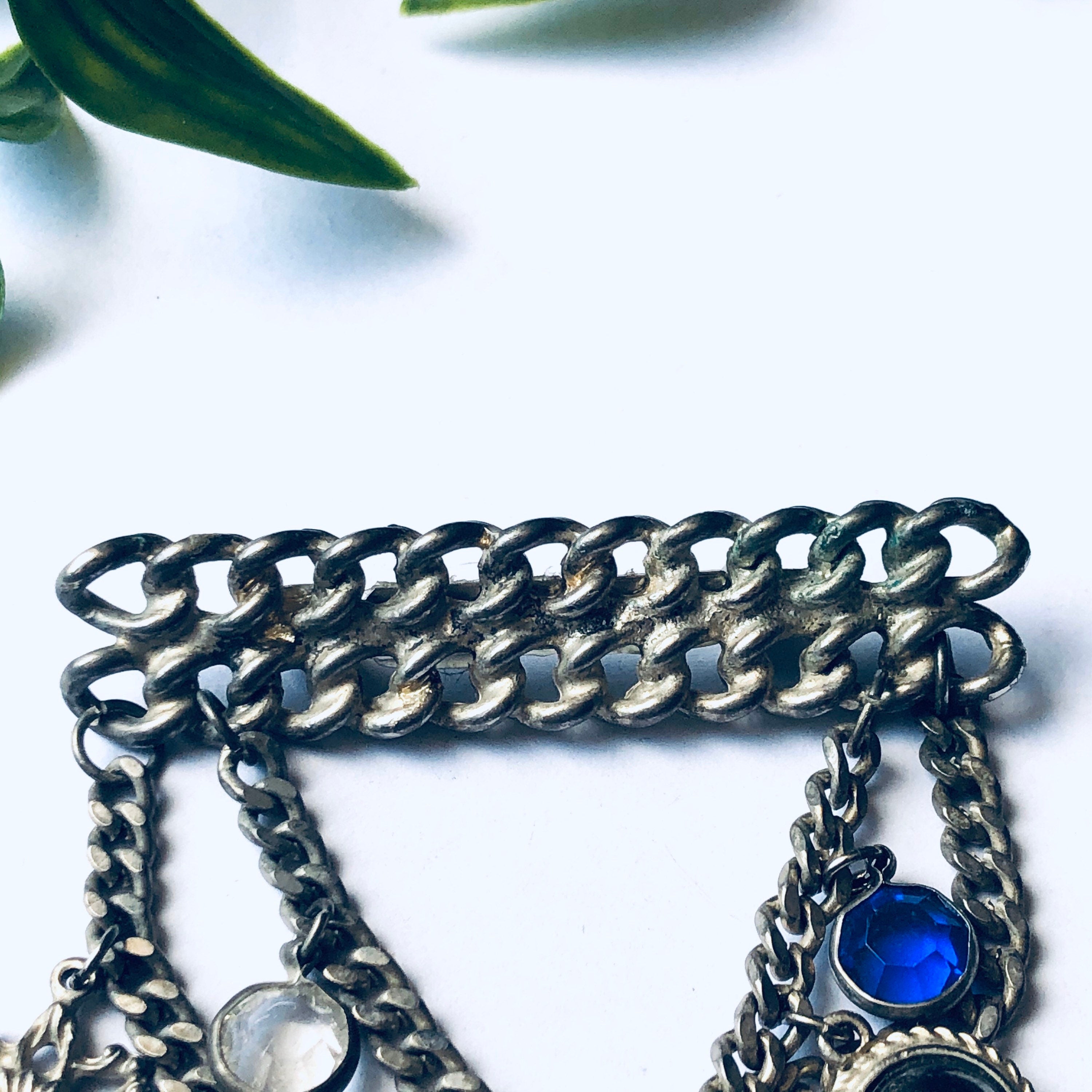 Vintage Layered Brooch, Layered Dangle Brooch, Unique Vintage Brooch, Vintage Costume Jewelry, Blue Gemstone Broocg, Heart Pin