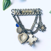 Vintage Layered Brooch, Layered Dangle Brooch, Unique Vintage Brooch, Vintage Costume Jewelry, Blue Gemstone Broocg, Heart Pin