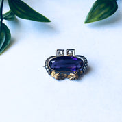 Vintage 10K Gold Brooch, Purple and Gold Pin, 10K Yellow Gold Brooch, Vintage Gold Pin, Purple Gemstone Brooch, Pearl Pin