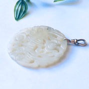 Large Vintage Jade Pedant, Asian Style Pendant, Vintage Jade Jewelry, Unique Carved Pendant, Round Jade Carved Pendant