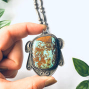 Vintage Silver Beaded Necklace with Turquoise Pendant, Southwestern Style Jewelry, Turquoise Pendant, Long Necklace, Unique Jewelry