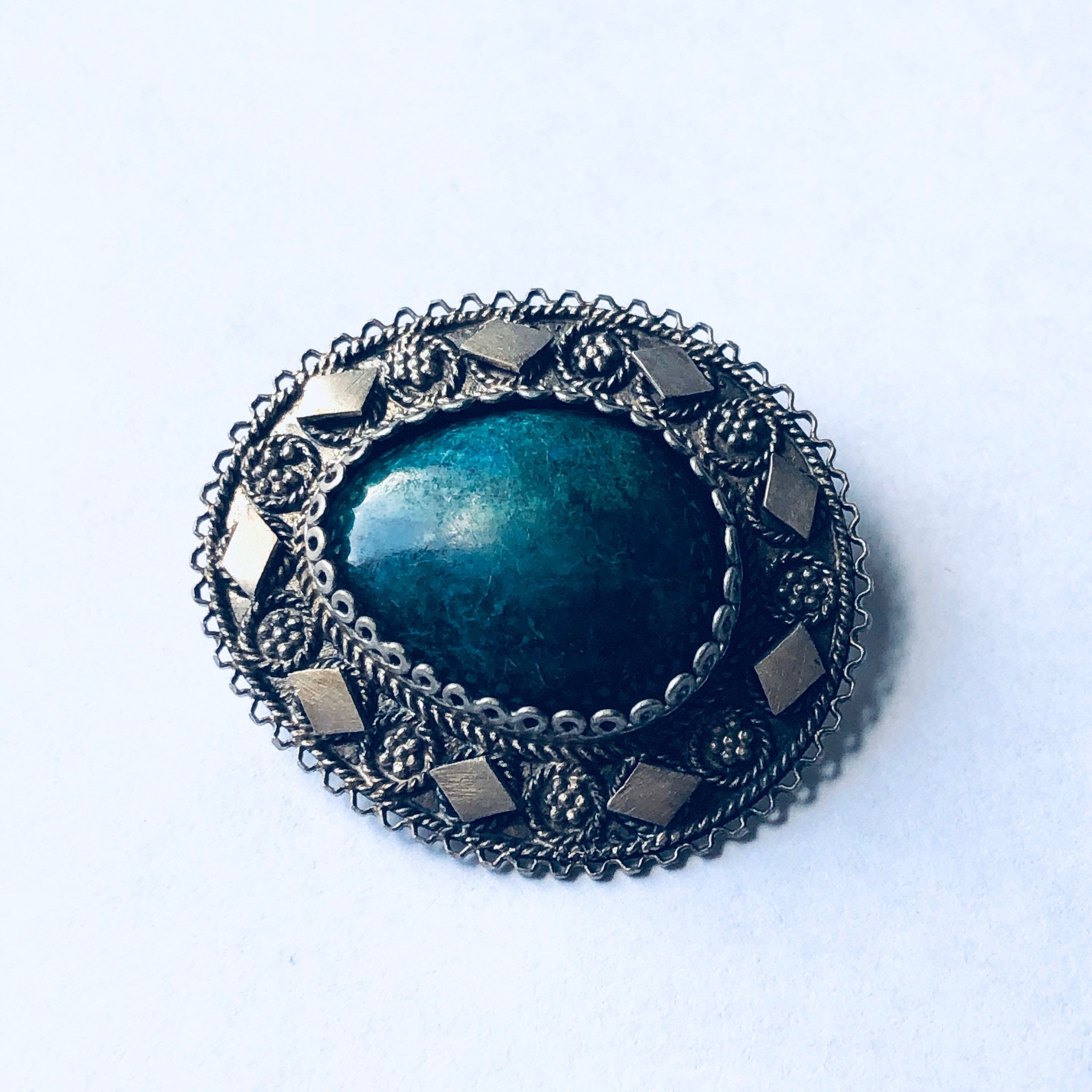 Vintage Silver Brooch and Pendant, Green Stone Pendant, flower Jewelry, Floral Design Pin, Mothers Day Gift