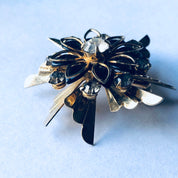 Vintage Brooch, Gold Toned Brooch, Vintage Costume Jewelry, Black and Gold Pin, gold Toned Pendant, Rhinestone Pin