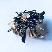 Vintage Brooch, Gold Toned Brooch, Vintage Costume Jewelry, Black and Gold Pin, gold Toned Pendant, Rhinestone Pin