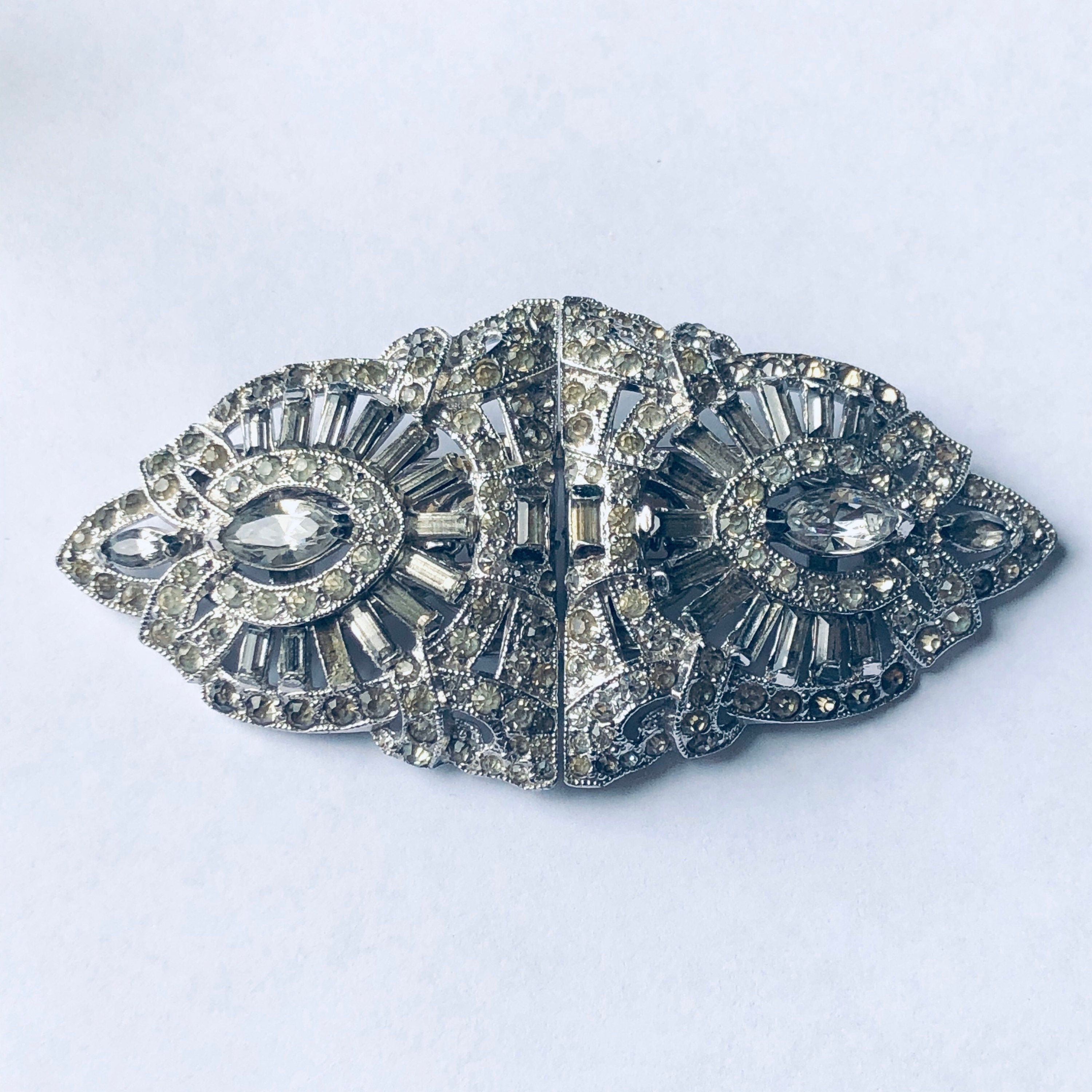 Vintage Rhinestone Brooch, Rhinestone Sweater Clips, Art Deco Jewelry, Brooch and Clip Combo, Mothers Day Gift, Unique Brooch,