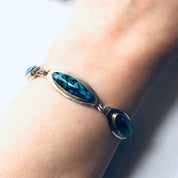 Vintage Silver Jewelry Set, Silver Bracelet, Silver Earrings, Inlaid Stones, Blue and Green Bracelet, Pierced Ears, Dangle Earrings