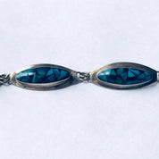 Vintage Silver Jewelry Set, Silver Bracelet, Silver Earrings, Inlaid Stones, Blue and Green Bracelet, Pierced Ears, Dangle Earrings