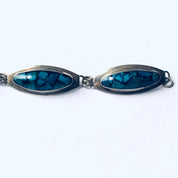 Vintage Silver Jewelry Set, Silver Bracelet, Silver Earrings, Inlaid Stones, Blue and Green Bracelet, Pierced Ears, Dangle Earrings