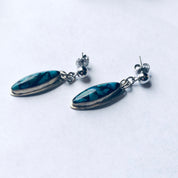 Vintage Silver Jewelry Set, Silver Bracelet, Silver Earrings, Inlaid Stones, Blue and Green Bracelet, Pierced Ears, Dangle Earrings