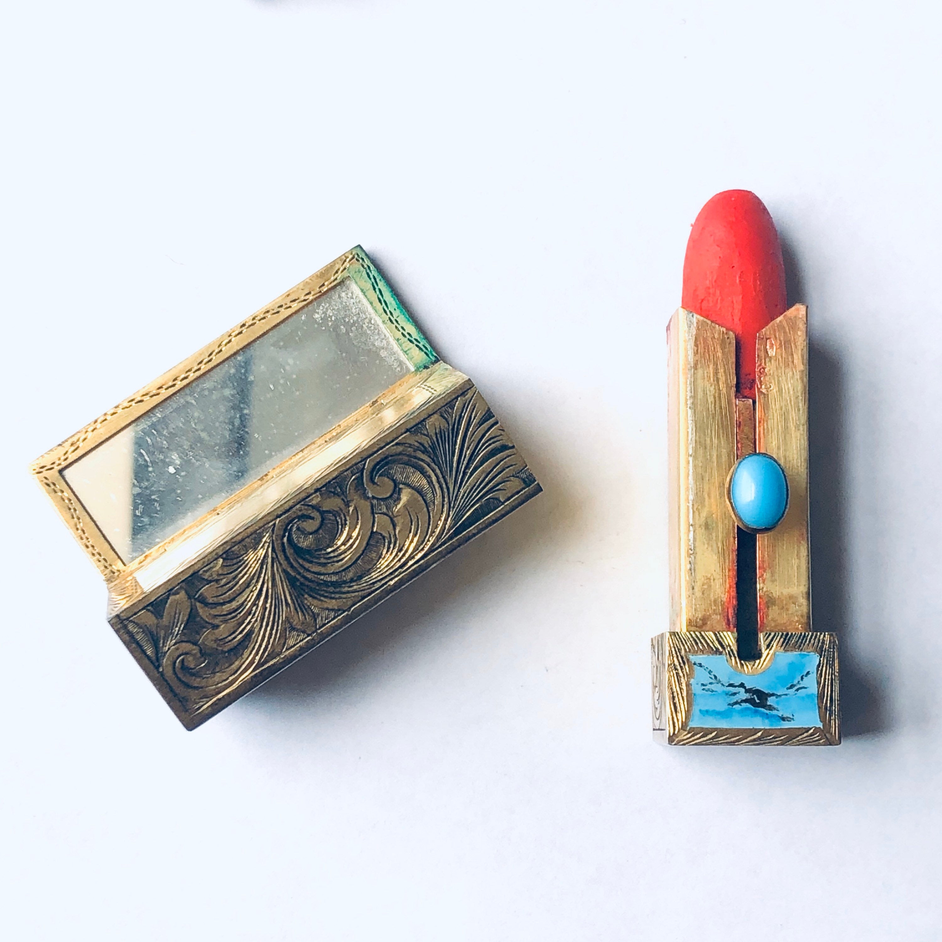 G Tutunzi Roma Vanity Lipstick Case with Mirror, Enamel Lipstick Holder, Etched Lipstick Tube, Reusable Lipstick Holder with Box
