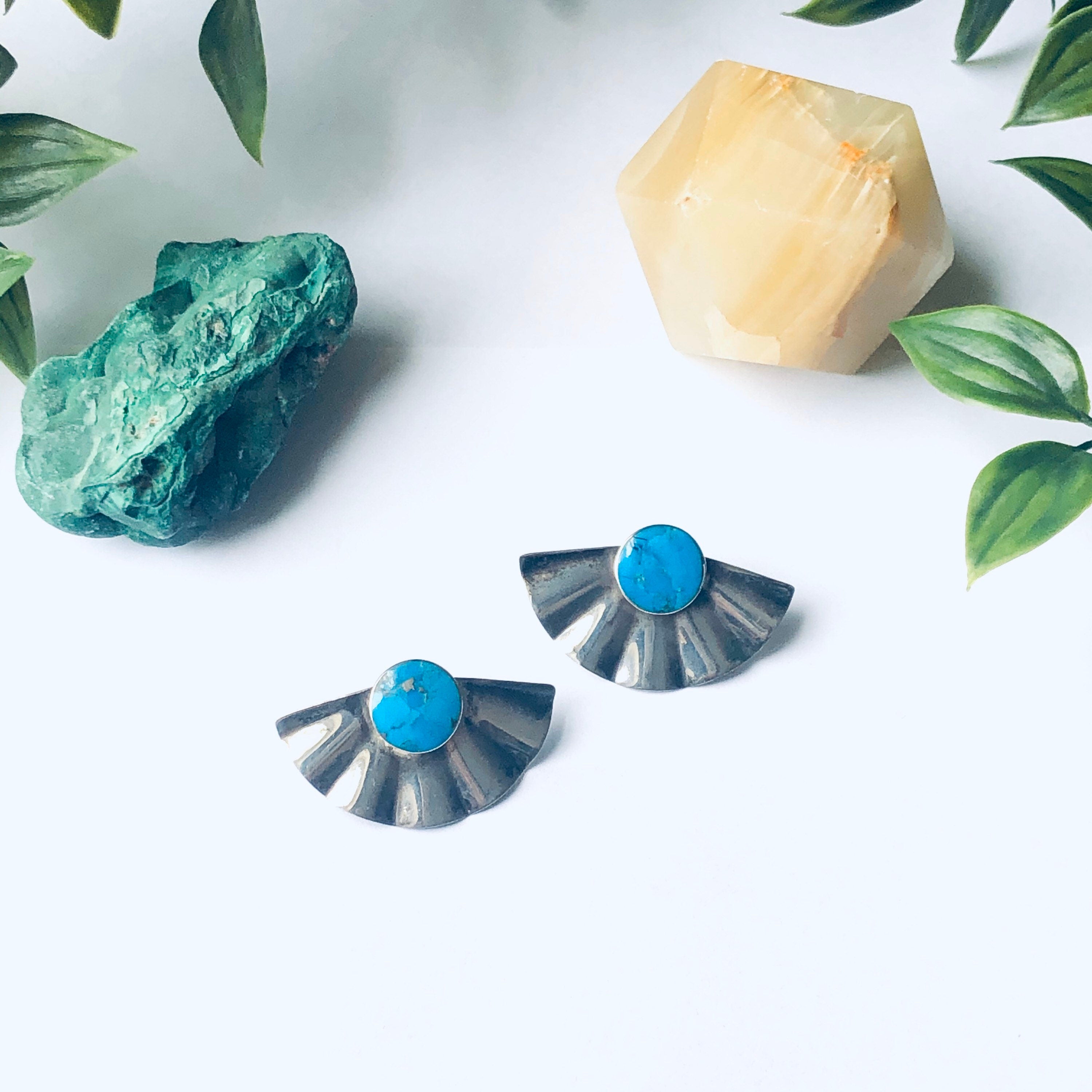 Vintage Silver Earrings with Blue Stones, Fan Shaped Earrings, Blue Gemstone Earrings, Earrings for Pierced Ears, Silver and Blue Earrings