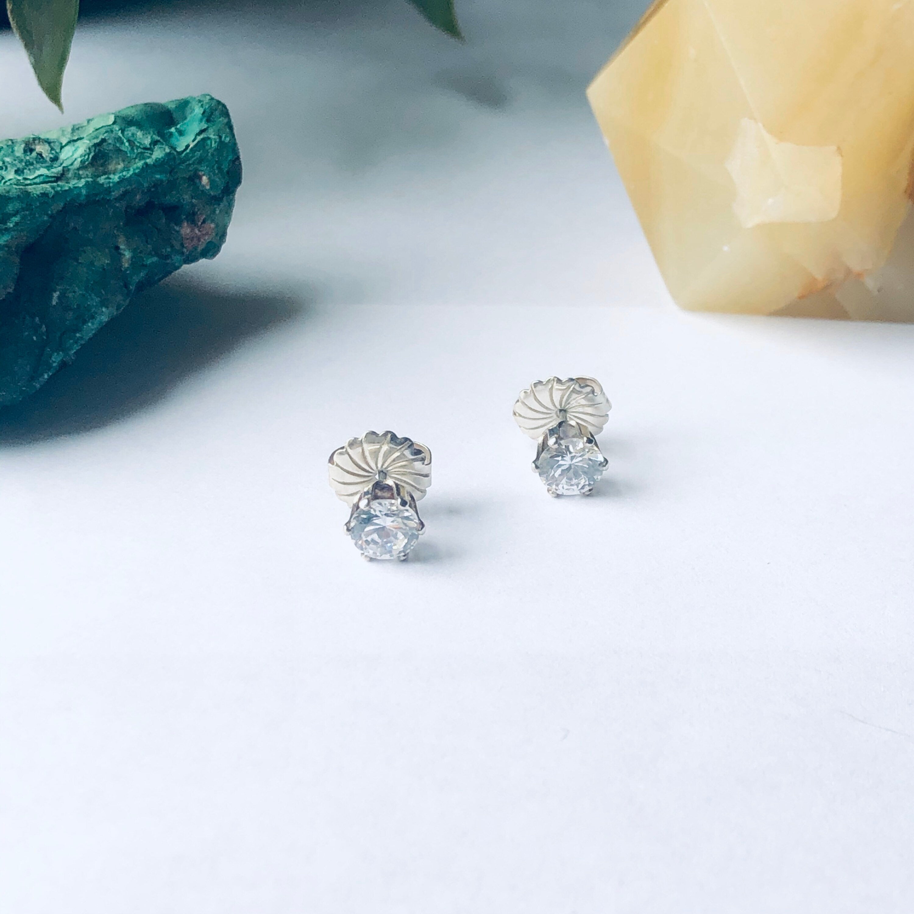 Vintage Silver Stud Earrings, Faux Diamond Stud earrings, Earrings for Pierced Ears ears, Mothers Day Gift