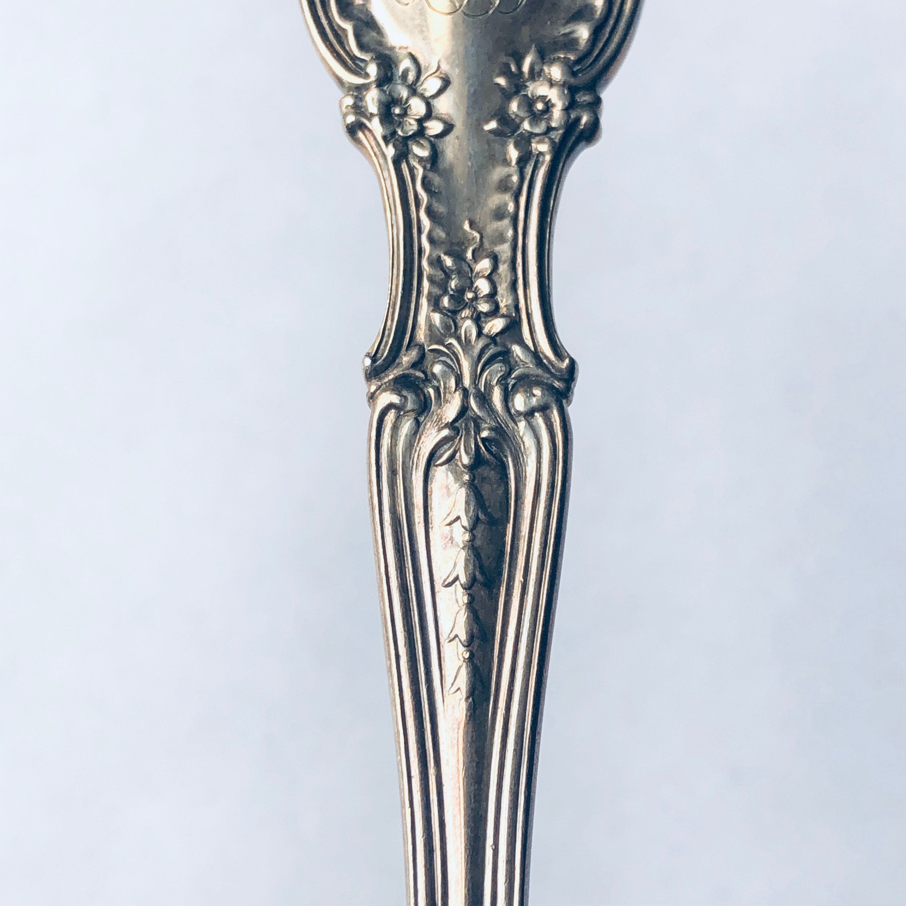 Antique Tiffany & Co Sterling Silver Sugar Shover Spoon Monogrammed Gold Wash
