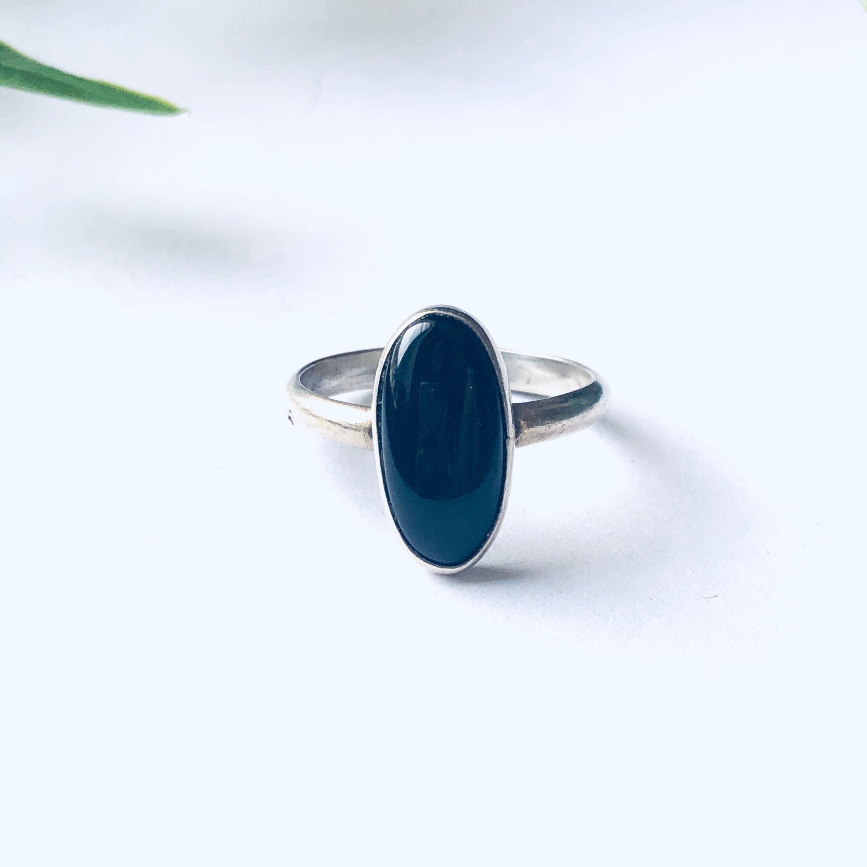 Simple Vintage Silver Ring with Black Onyx Stone, Silver and Onyx Ring, Oval Shaped Onyx Gemstone, Unique Vintage Ring