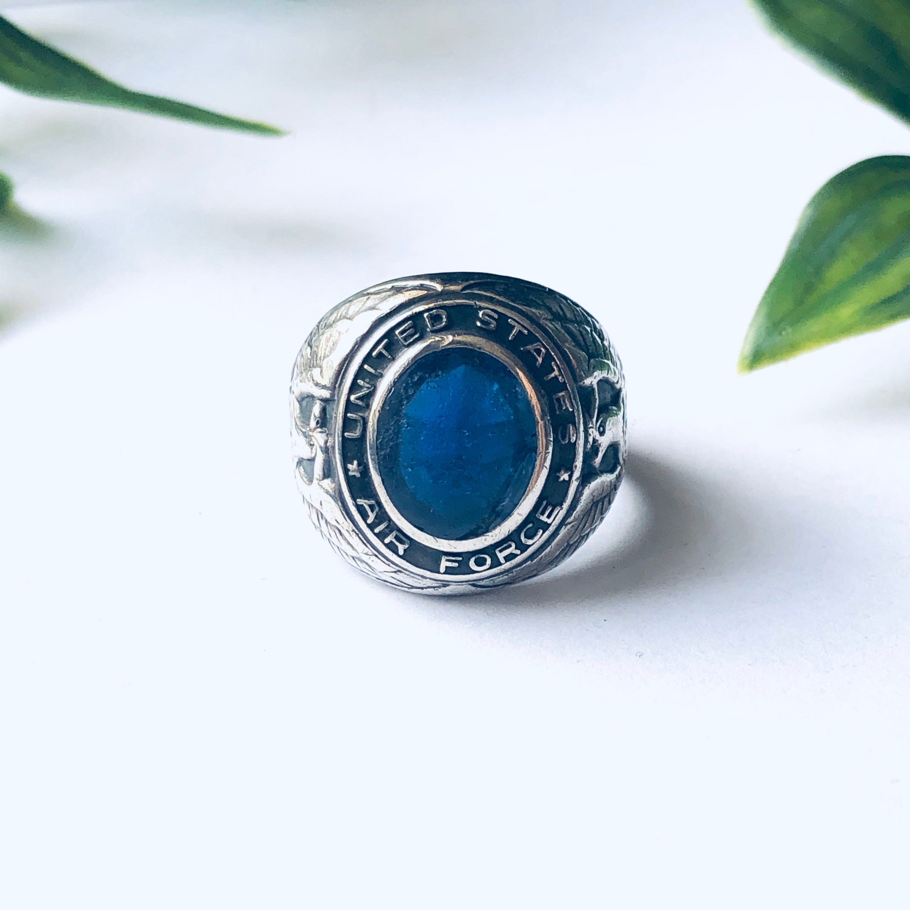 Vintage United States Air Force Ring with Blue Stone, Air Force Ring, US Air Force Eagle Ring, Silver Air Force Ring