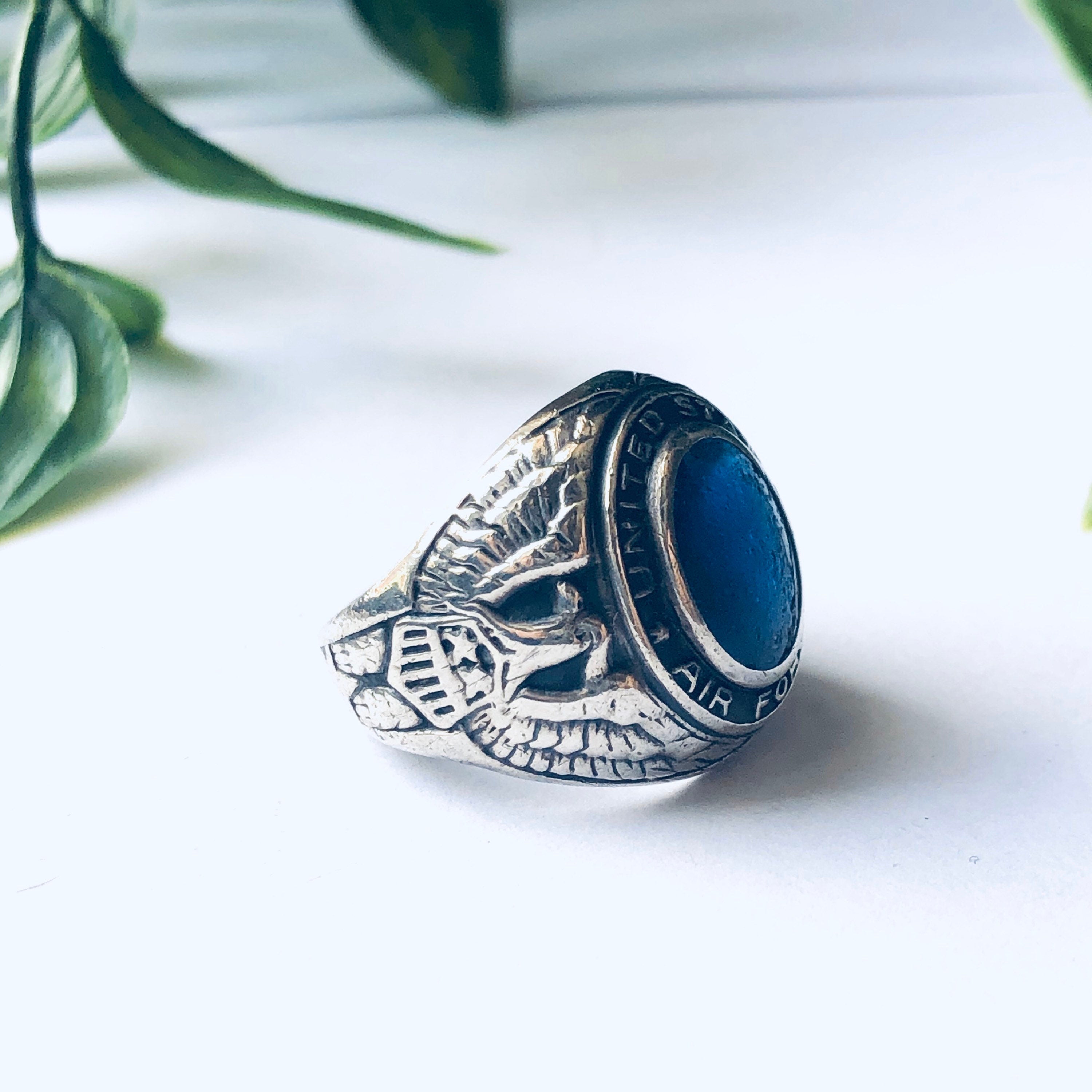 Vintage United States Air Force Ring with Blue Stone, Air Force Ring, US Air Force Eagle Ring, Silver Air Force Ring