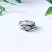 Vintage Silver Band Ring with Light Pink Gemstone, Pale Pink Gemstone Ring, Thin Band Ring, Pink and Silver Ring