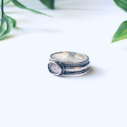 Vintage Silver Band Ring with Light Pink Gemstone, Pale Pink Gemstone Ring, Thin Band Ring, Pink and Silver Ring