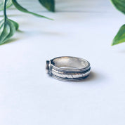 Vintage Silver Band Ring with Light Pink Gemstone, Pale Pink Gemstone Ring, Thin Band Ring, Pink and Silver Ring
