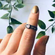 Vintage Silver Band Ring with Light Pink Gemstone, Pale Pink Gemstone Ring, Thin Band Ring, Pink and Silver Ring