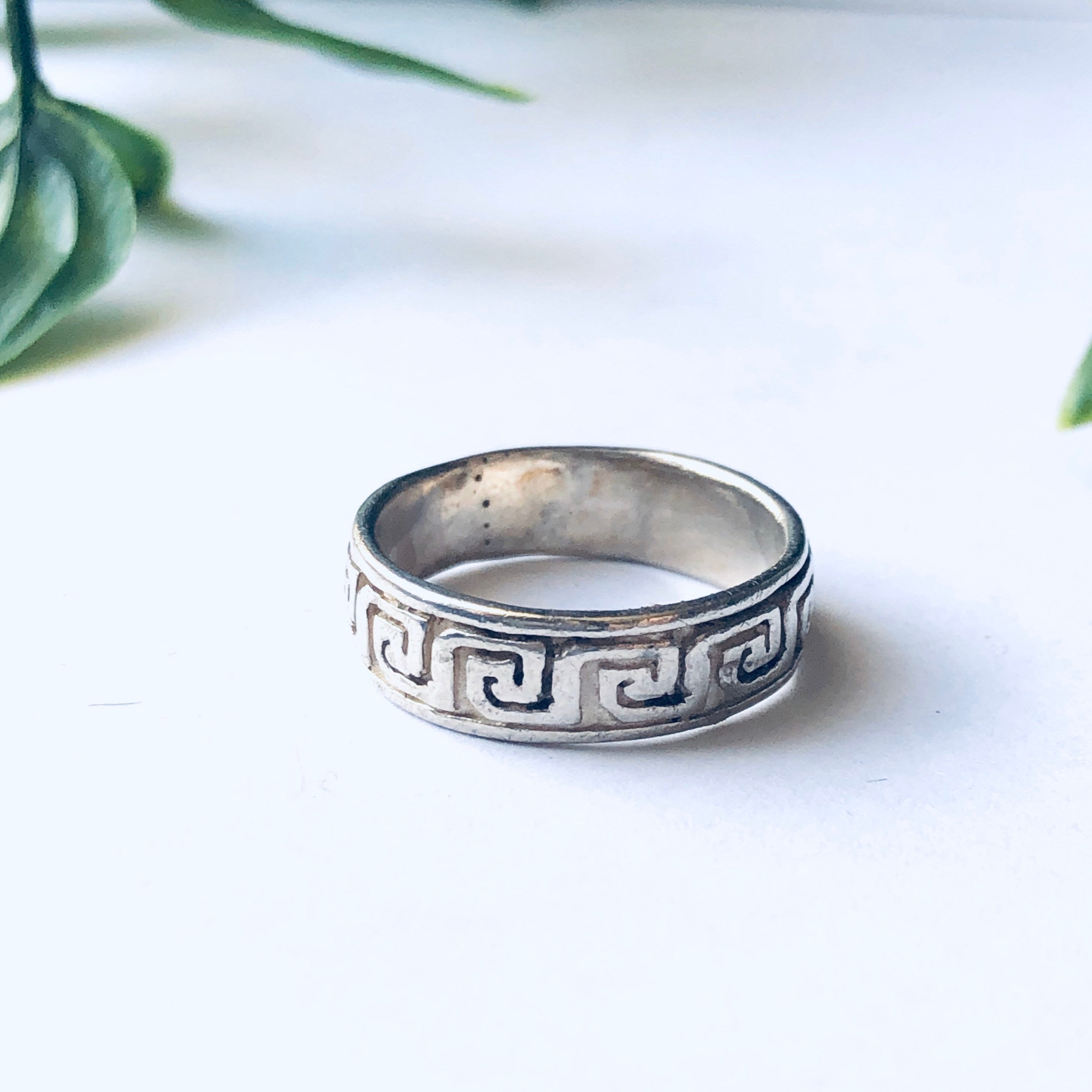 Vintage Silver Ring with Geometric Design, Silver Band Ring, Thin Band Ring, Stacking Ring, Stackable Ring