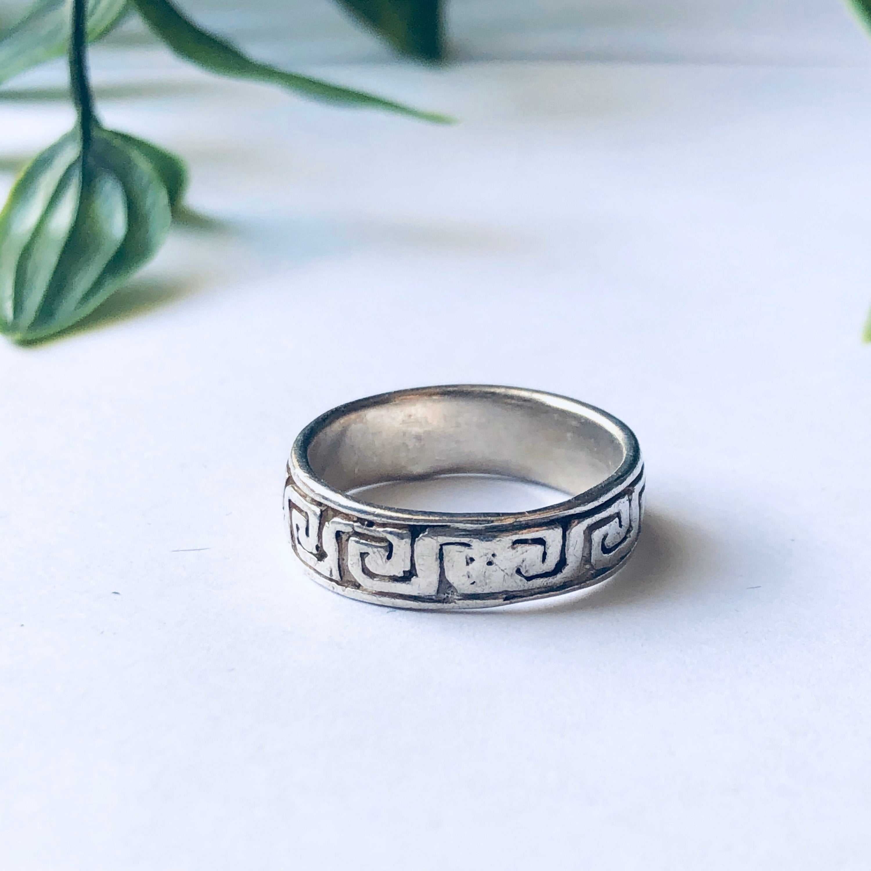 Vintage Silver Ring with Geometric Design, Silver Band Ring, Thin Band Ring, Stacking Ring, Stackable Ring