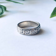 Vintage Silver Ring with Geometric Design, Silver Band Ring, Thin Band Ring, Stacking Ring, Stackable Ring