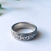 Vintage Silver Ring with Geometric Design, Silver Band Ring, Thin Band Ring, Stacking Ring, Stackable Ring